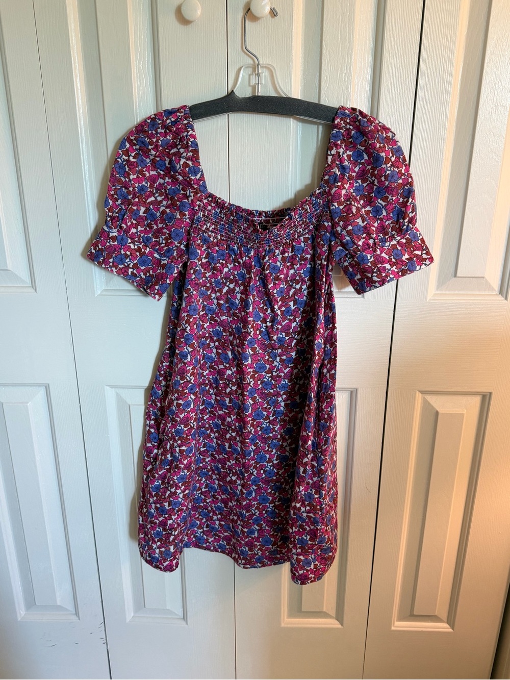 J. Crew Liberty of London Floral Puff-Sleeve Square Neck Dress in Berry Mix